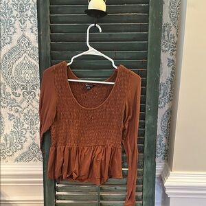 American Eagle Outfitters Brown Smocked Peplum Blouse